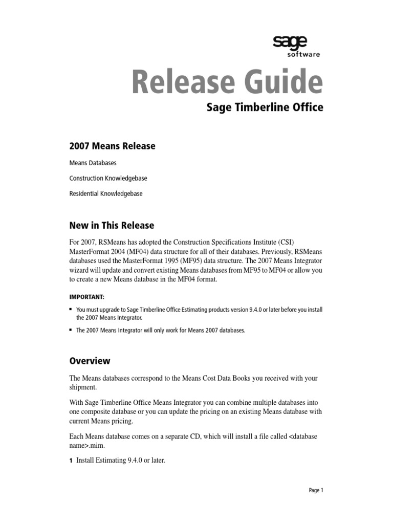 Release Guide Sage Timberline Office PDF Hvac Databases
