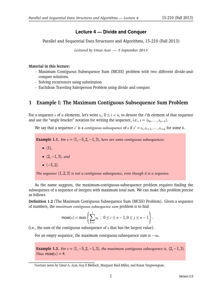 Divide and Conquer | PDF | Discrete Mathematics | Algorithms And Data ...