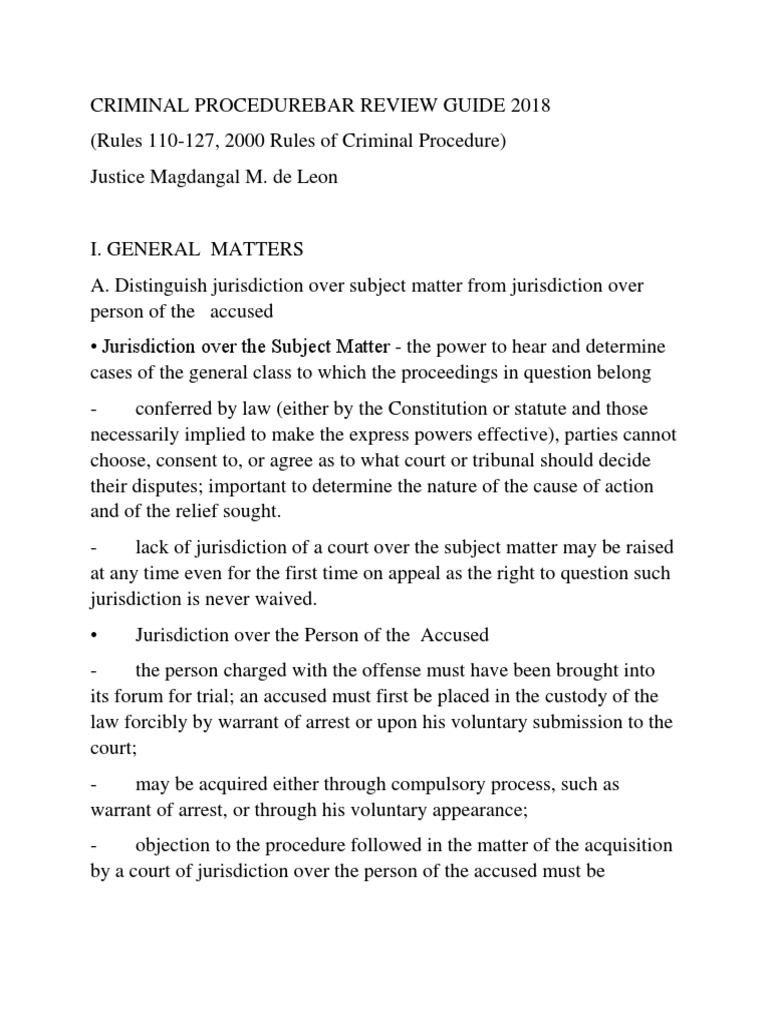 Criminal Procedure Review Guide 2018 | PDF | Prosecutor | Crime & Violence
