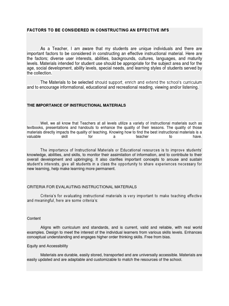 The Importance of Instructional Material PDF Educational Technology