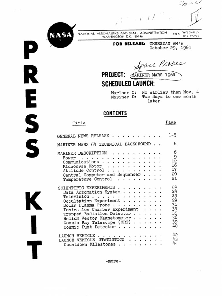Mariner 1964 Press Kit | PDF | Nasa Deep Space Network | Mariner Program