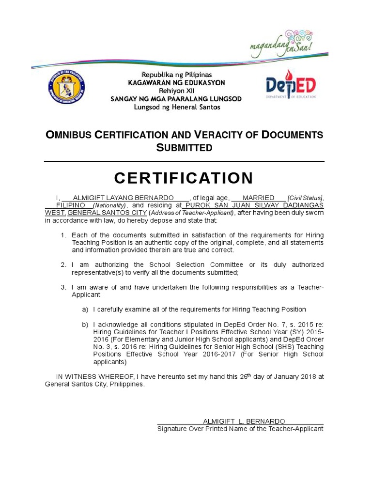 Certification of Veracity PDF Justice Crime & Violence