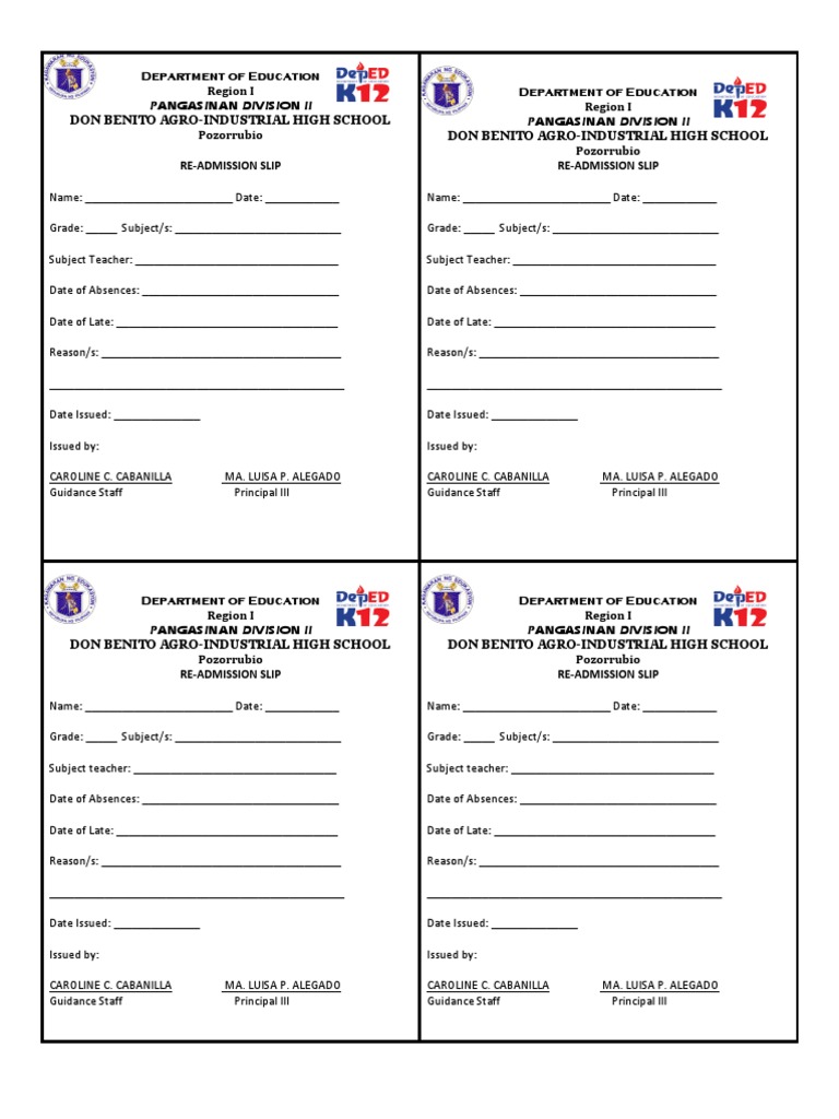 Re Admission Slip | PDF