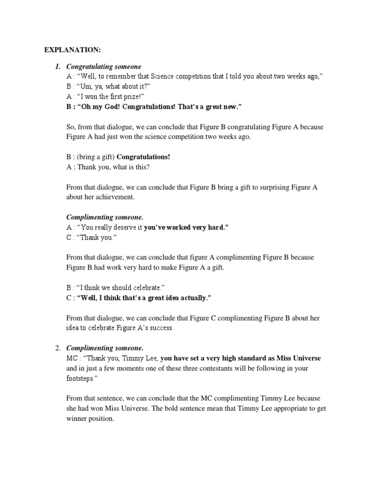 Congratulating and Complimenting Dialogues | PDF