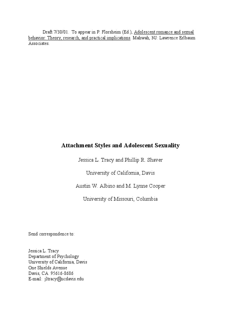 Attachment Styles and Adolescent Sexuality PDF | PDF | Attachment ...