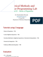 Numerical Methods and Computer Programming Lab: Tutorial 01 - Roots of Equations