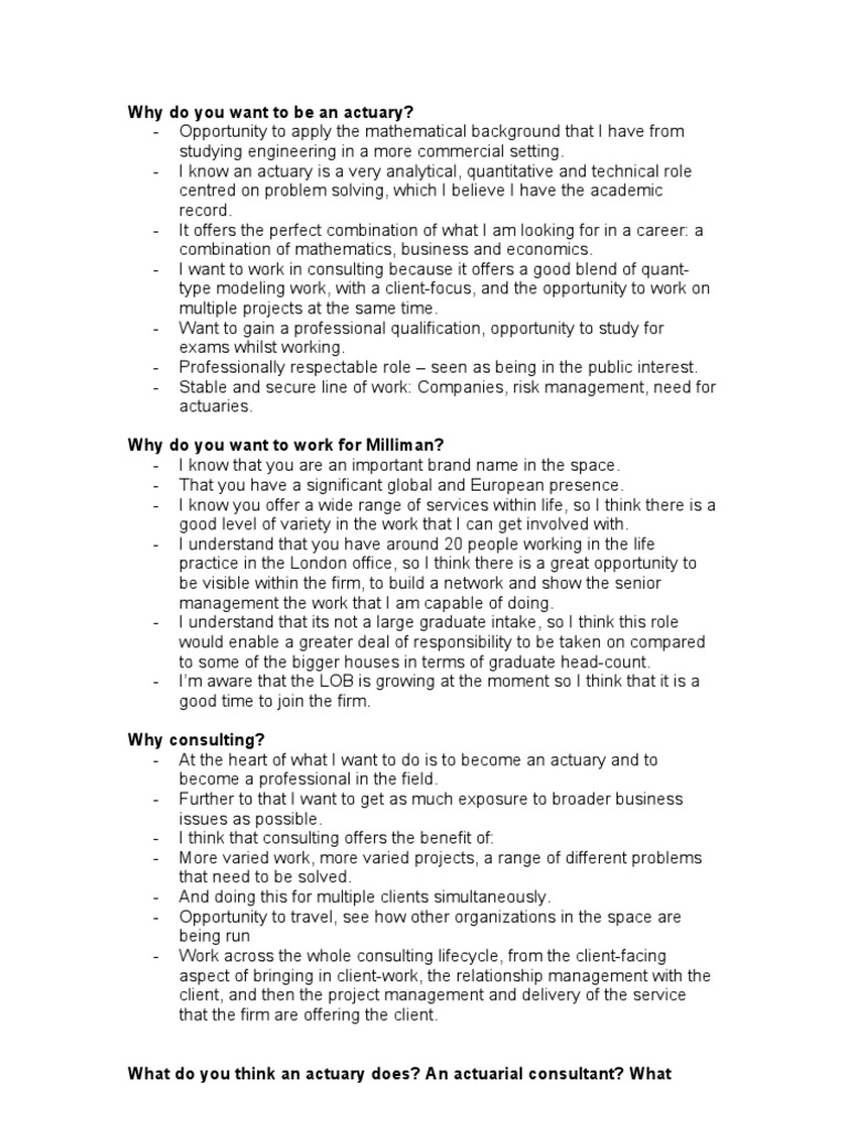 Why Do You Want To Be An Actuary PDF Actuary Actuarial Science