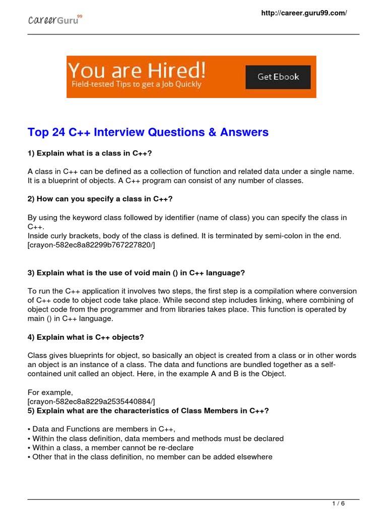 C++ Interview Questions & Answers Guide | PDF | C++ | Class (Computer ...