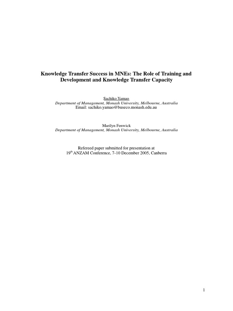 Knowledge Transfer Success in Mnes: The Role of Training and ...