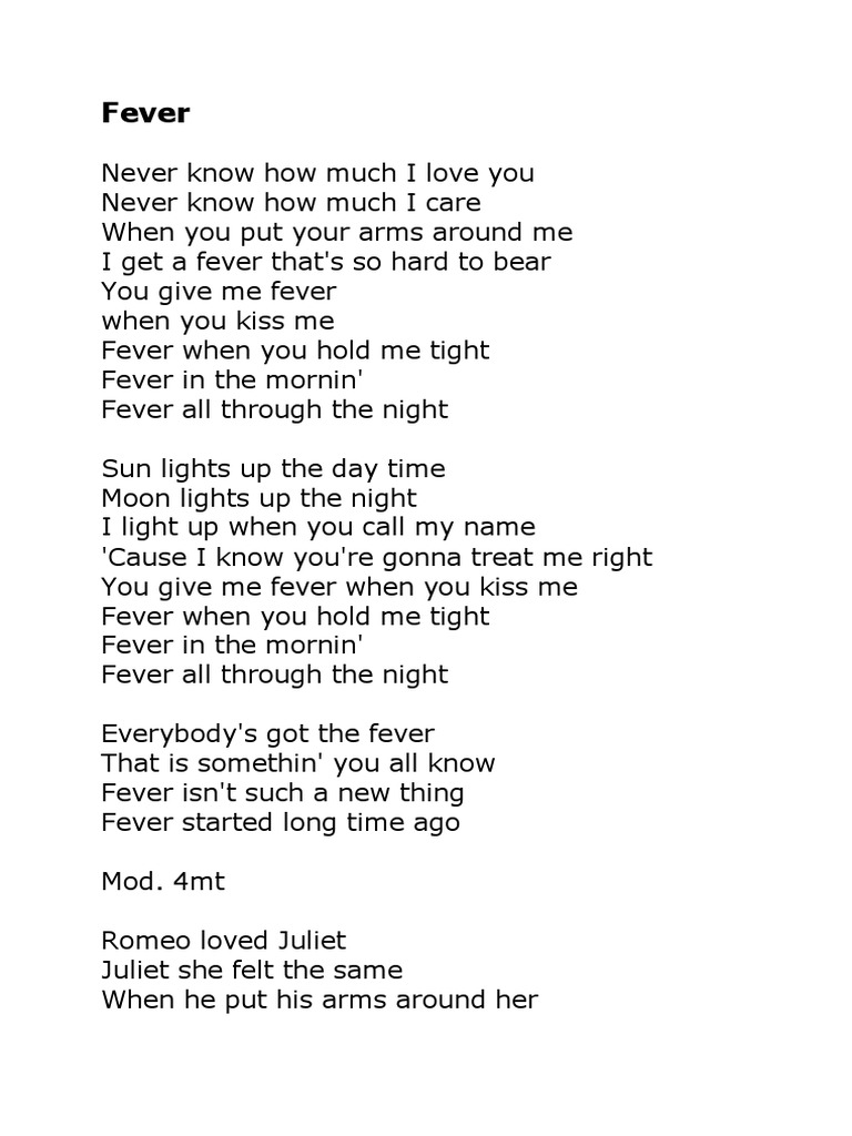 Fever Song Lyrics About Love and Passion | PDF