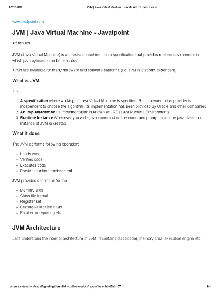 JVM Java Virtual Machine Javatpoint Reader View PDF Java