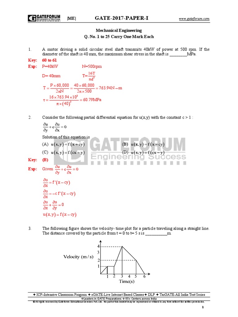 Gate 03 17 Papers Solved Yield Engineering Mechanical Engineering