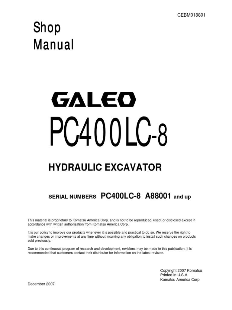 Komatsu Pc400lc 8 Hydraulic Excavator Service Shop Repair Manual Pdf Rope Troubleshooting