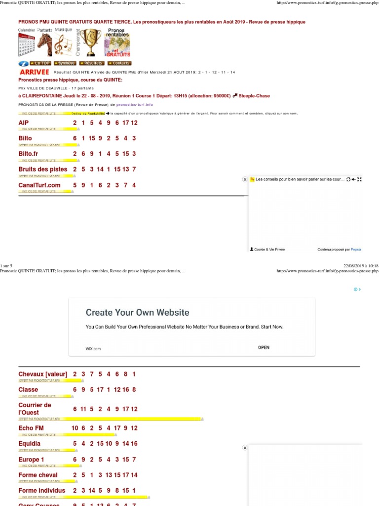 Meilleurs Pronos De La Presse Hippique Pronostic QUINTE GRATUIT Les Pronos Les Plus Rentables, Revue de Presse  Hippique Pour Demain | PDF | Courses de chevaux | Équitation