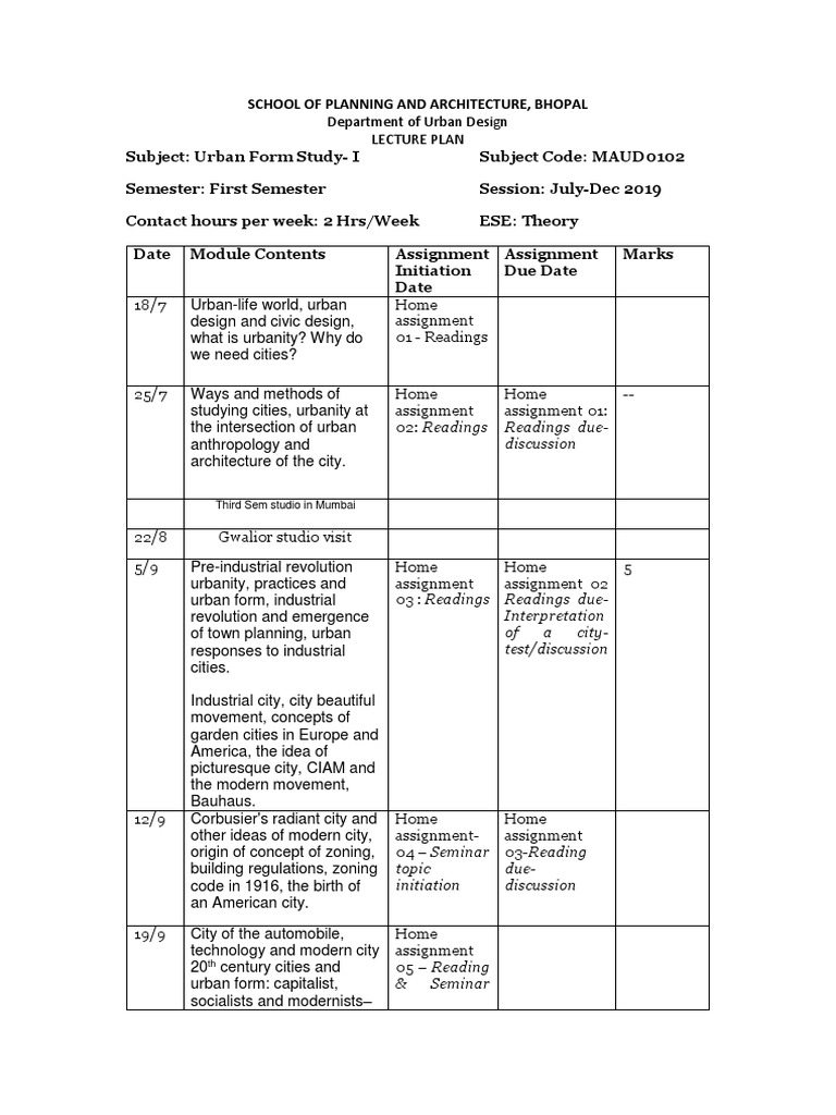 Urban Form Study Lecture Plan | PDF | Urbanism | Urban Planning