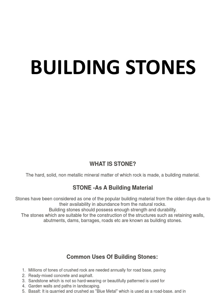 Properties and Uses of Building Stones | PDF | Rock (Geology) | Natural ...
