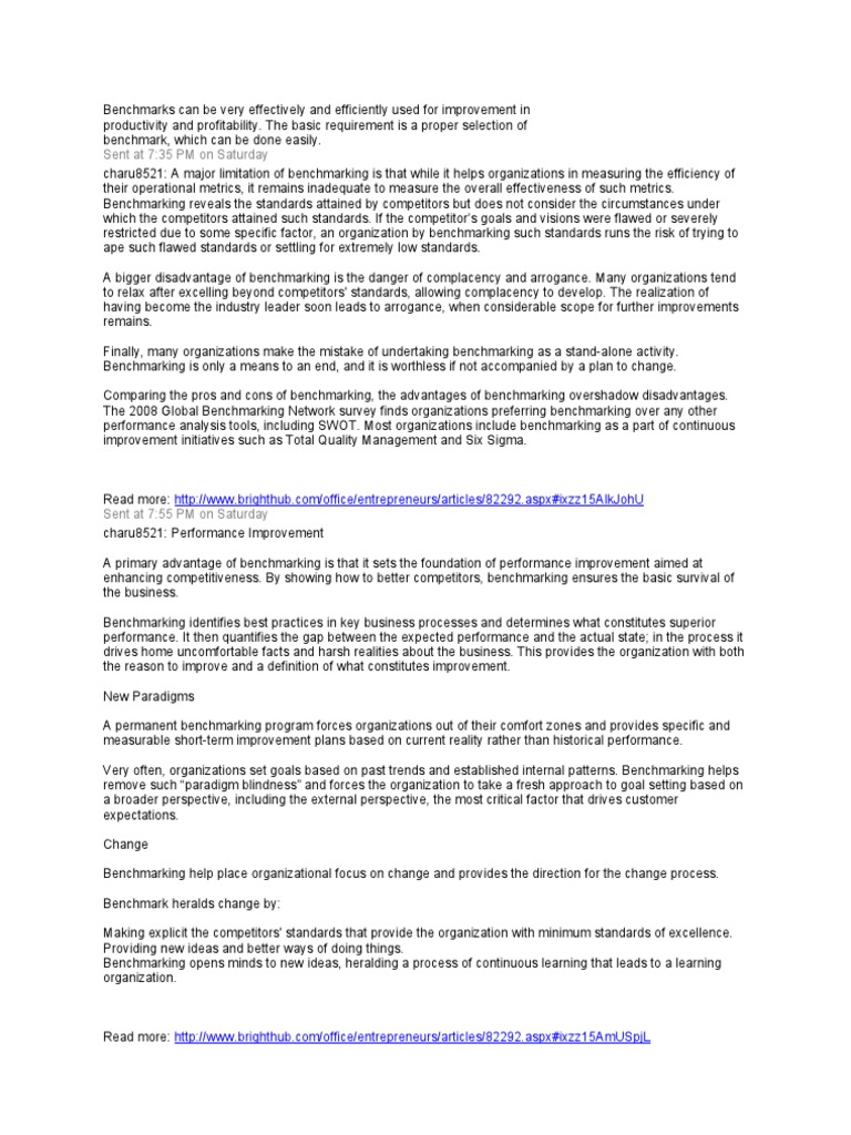 Limitations and Benefits of Benchmarking | PDF | Benchmarking ...