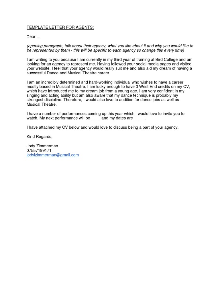 Agent Representation Request Letter | PDF | Theatre | Entertainment ...