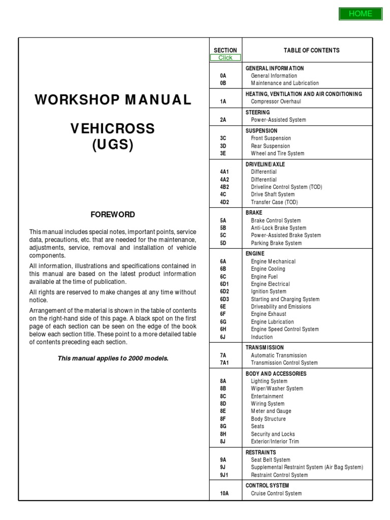 Vehicross Workshop Manual Overview | PDF | Motor Oil | Transmission (Mechanics)