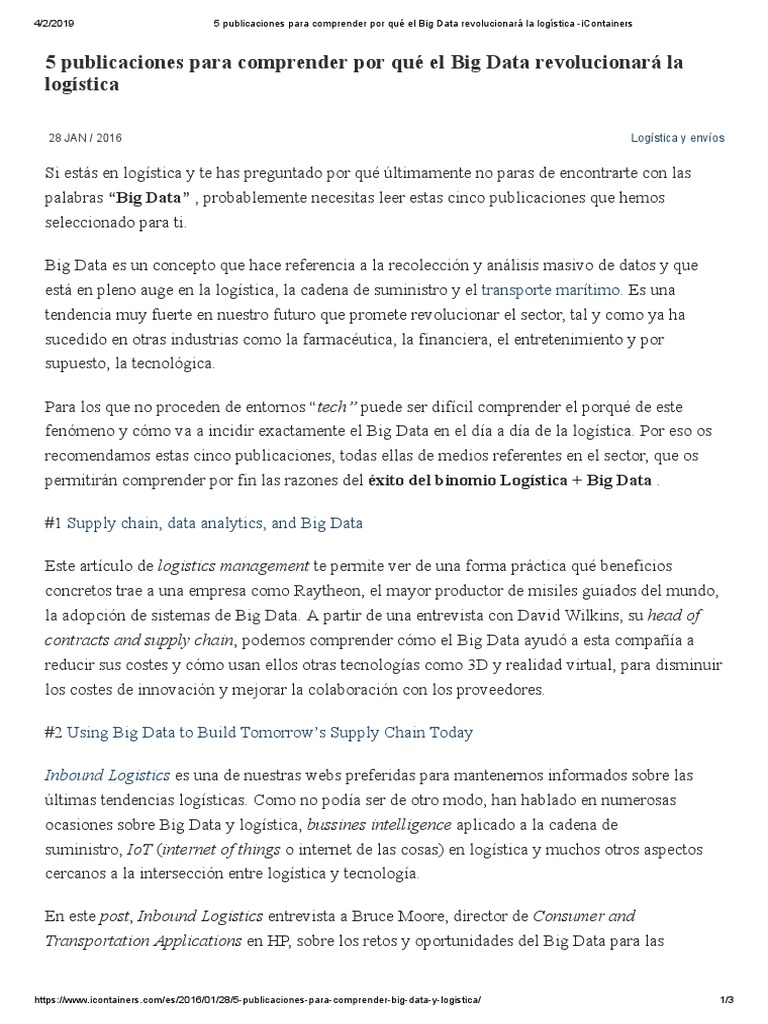 Big Data y su impacto en logística | PDF | Big Data | Internet de las Cosas