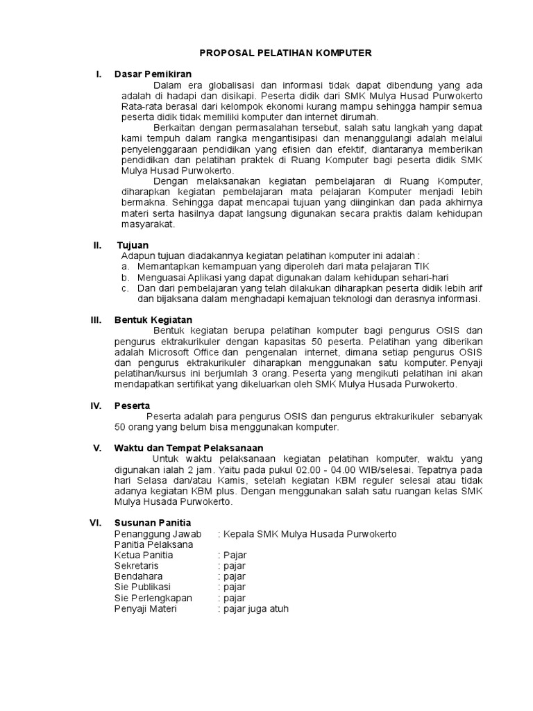 Proposal Pelatihan Komputer | PDF