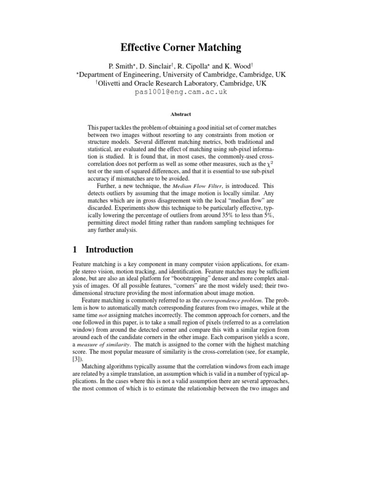 Effective Corner Matching | PDF | Median | Pixel
