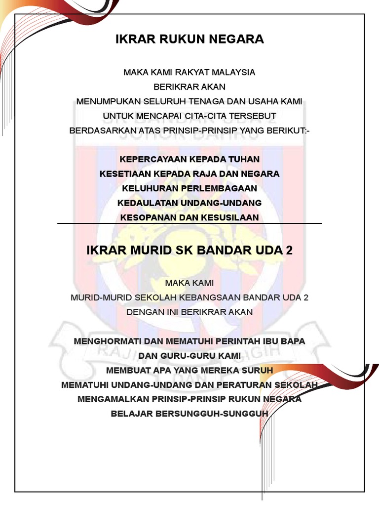 Ikrar Rukun Negara Dan Ikrar Murid Pdf