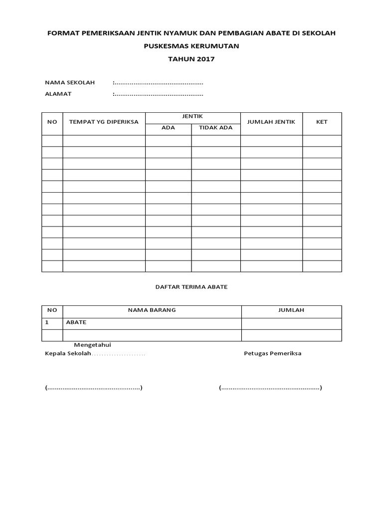 Format Pemeriksaan Jentik Nyamuk Di Sekolah Pdf