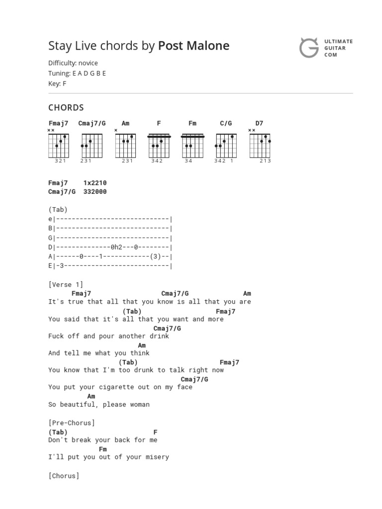 Stay Post Malone Pdf Song Structure