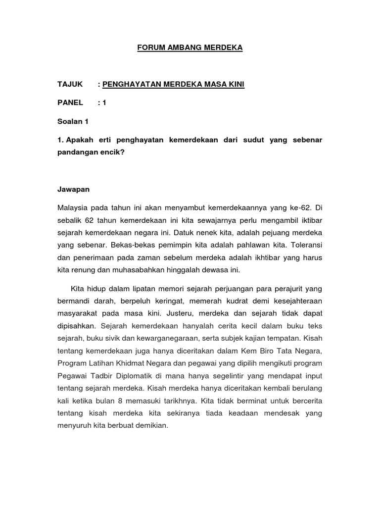 Jawapan Forum Ambang Merdeka Pdf