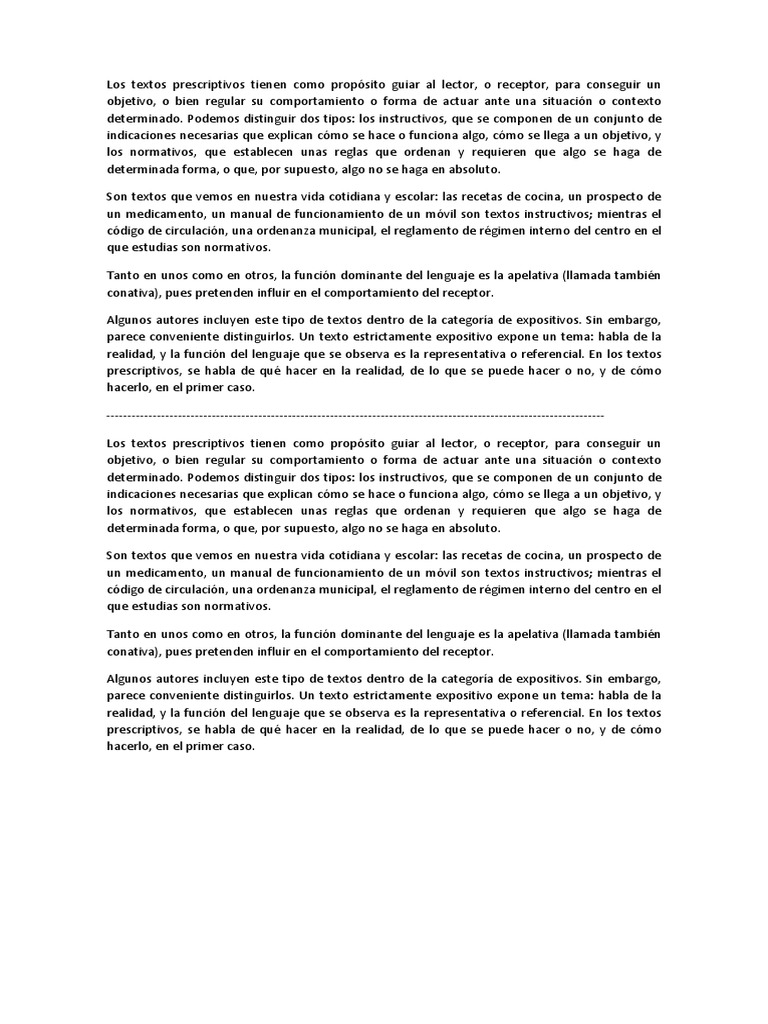 Textos Prescriptivos: Guía y Ejemplos | PDF | Comportamiento | Ciencia ...