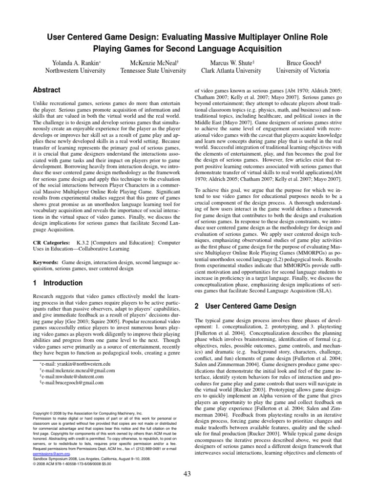 User Centered Game Design Evaluating Mas PDF | PDF | Video Games ...