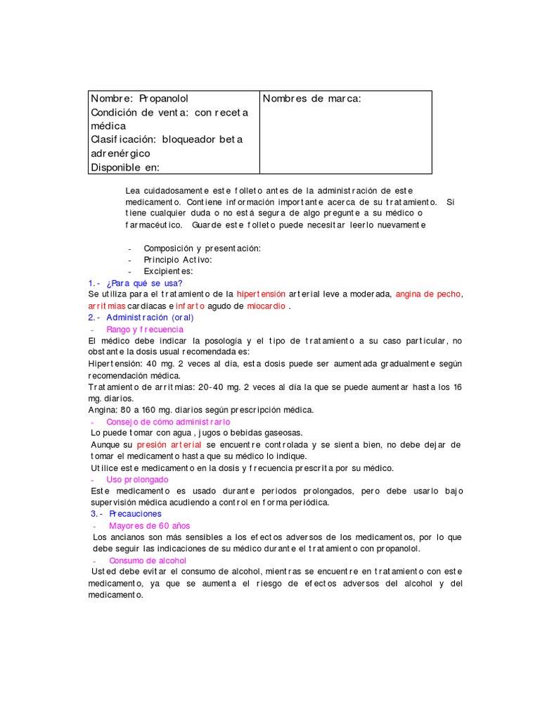 Propranolol 40 Mg Ficha Tecnica