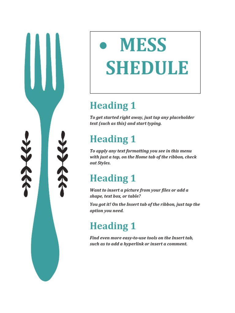 Mess Shedule: Heading 1 Heading 1 | PDF
