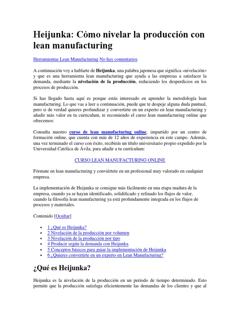Heijunka: Nivelación en Lean Manufacturing | PDF | Lean Manufacturing ...
