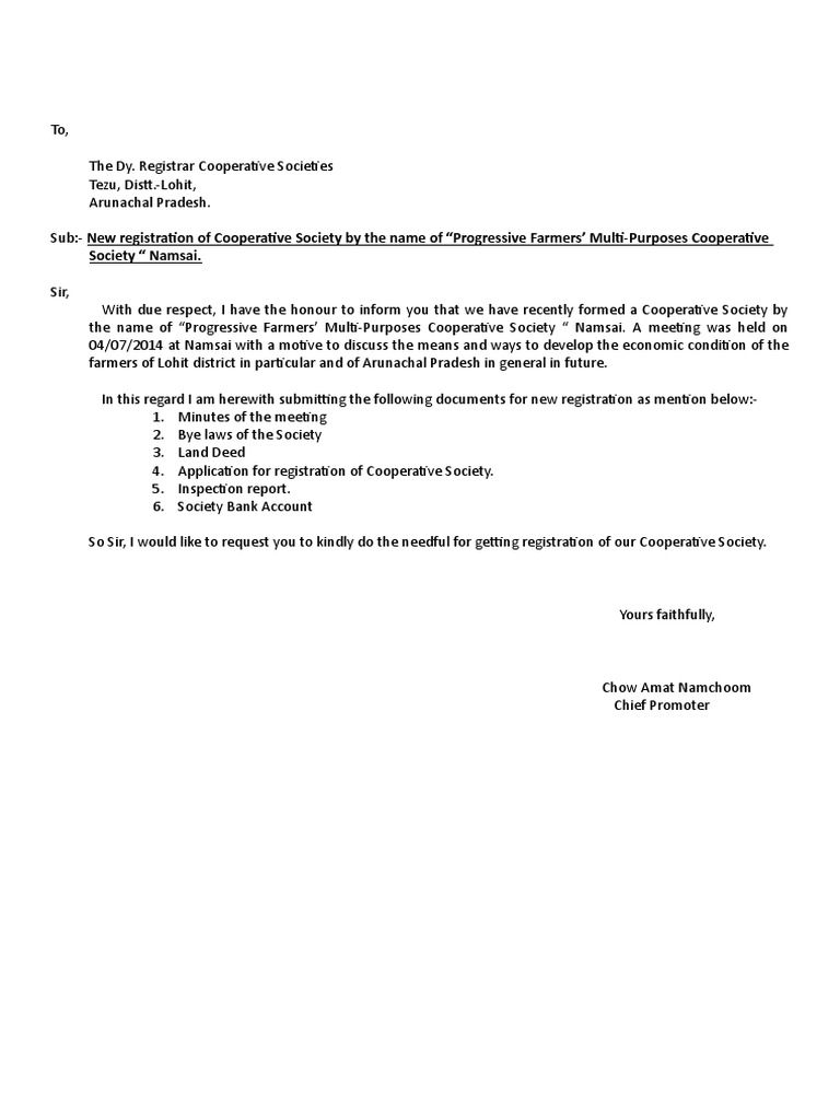 Application for Cooperative Society Registration | PDF | Cooperative ...