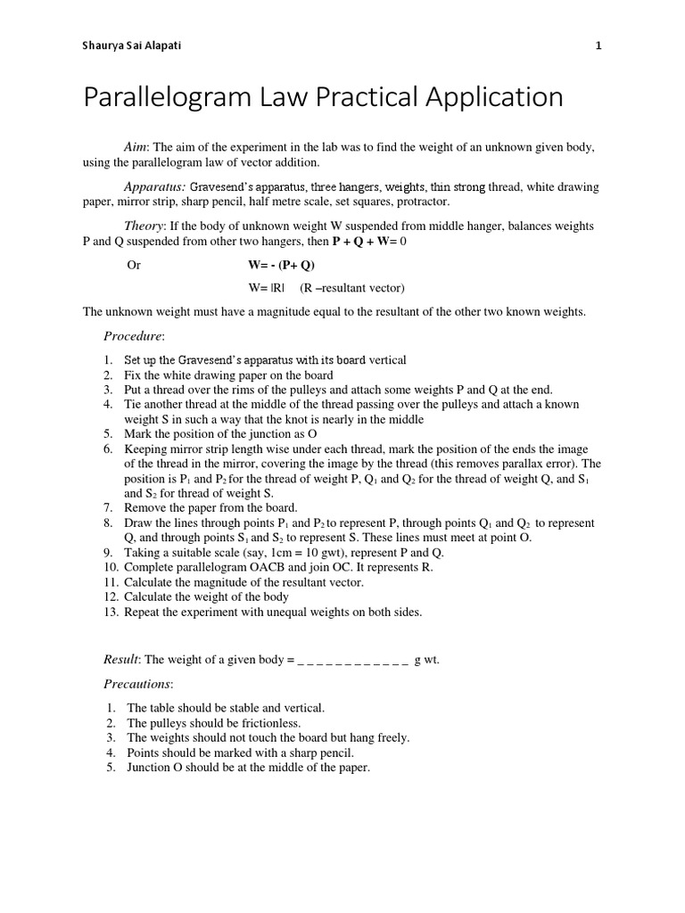Lab Report 1 Vectors Practicals | PDF | Weight | Force
