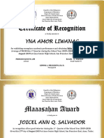 Certificate of Recognition: Yna Amor Liwanag