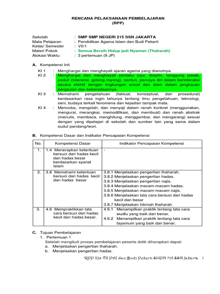 Rpp Kelas 7 Pai Adiwiyata