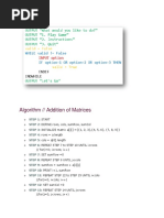 Algorithm // Addition of Matrices: Pseudocode