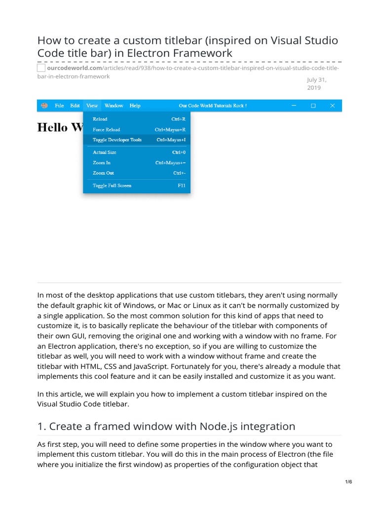 Custom Titlebar in Electron Framework | PDF | Java Script | Application ...