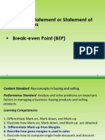 Income Statement or Statement of Operations Break-Even Point (BEP)