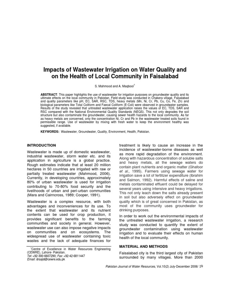 Wastewater Irrigation's Impact on Health | PDF | Water Quality | Wastewater