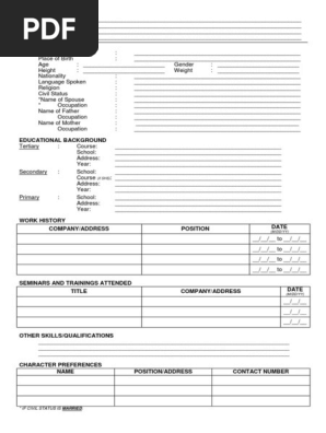 Sample Resume Blank