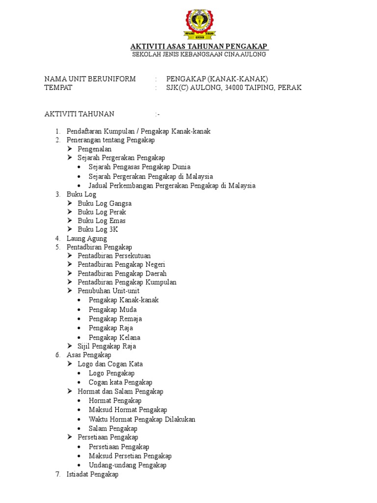 Senarai Aktiviti Tahunan Pengakap Pdf