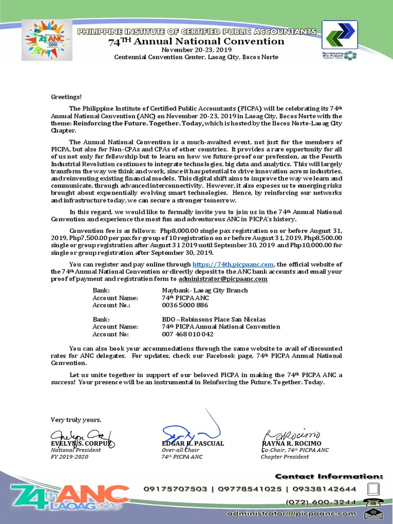 Invitation Letter 74th ANC | Banks | Service Industries