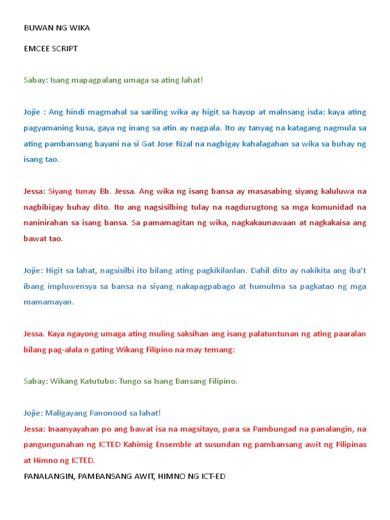Buwan Ng Wika Emcee Script Pdf