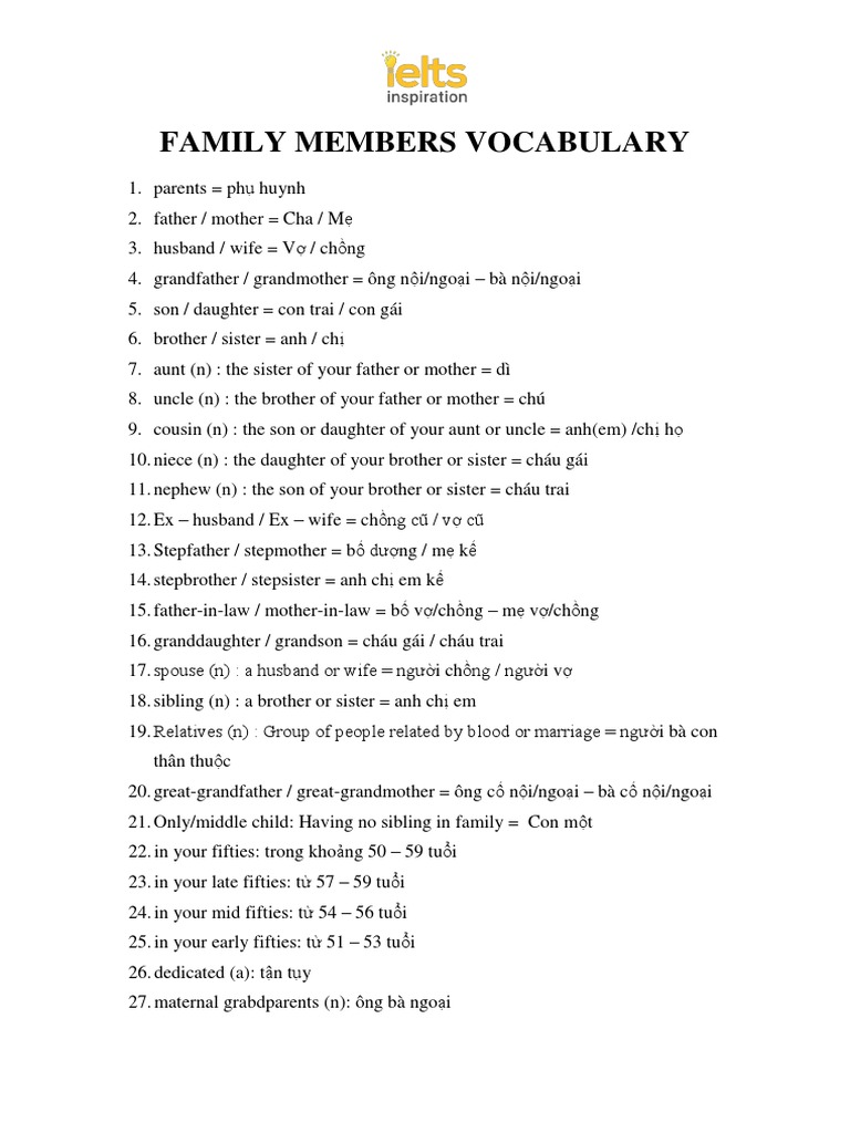 Family Vocabulary and Idioms Guide | PDF | Stepfamily | Family