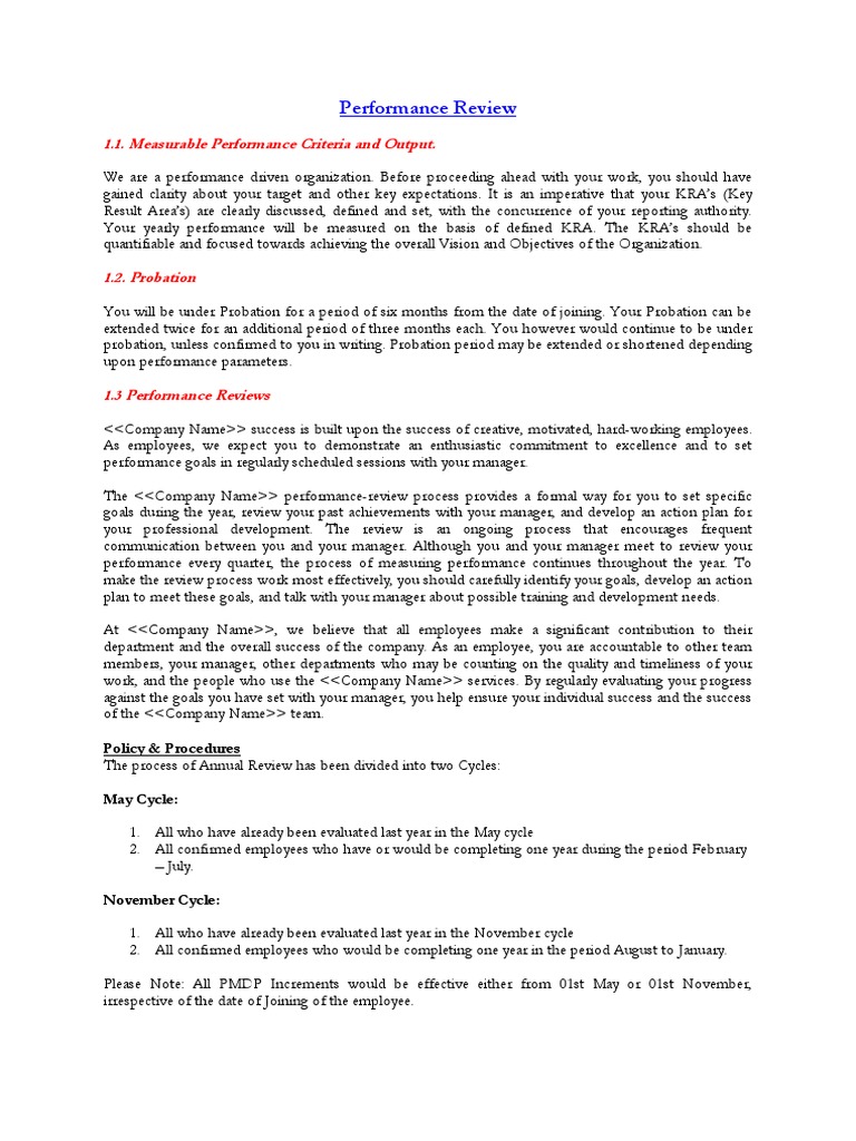 Performance Review: 1.1. Measurable Performance Criteria and Output ...