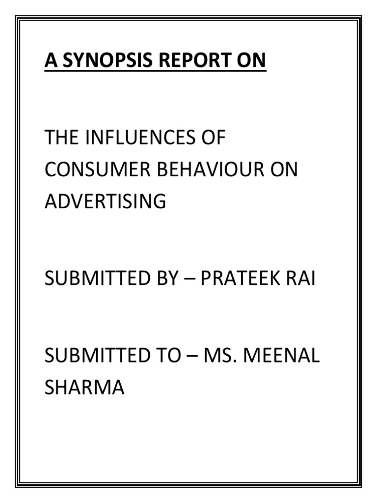 A Synopsis Report On | PDF | Behavior | Consumer Behaviour